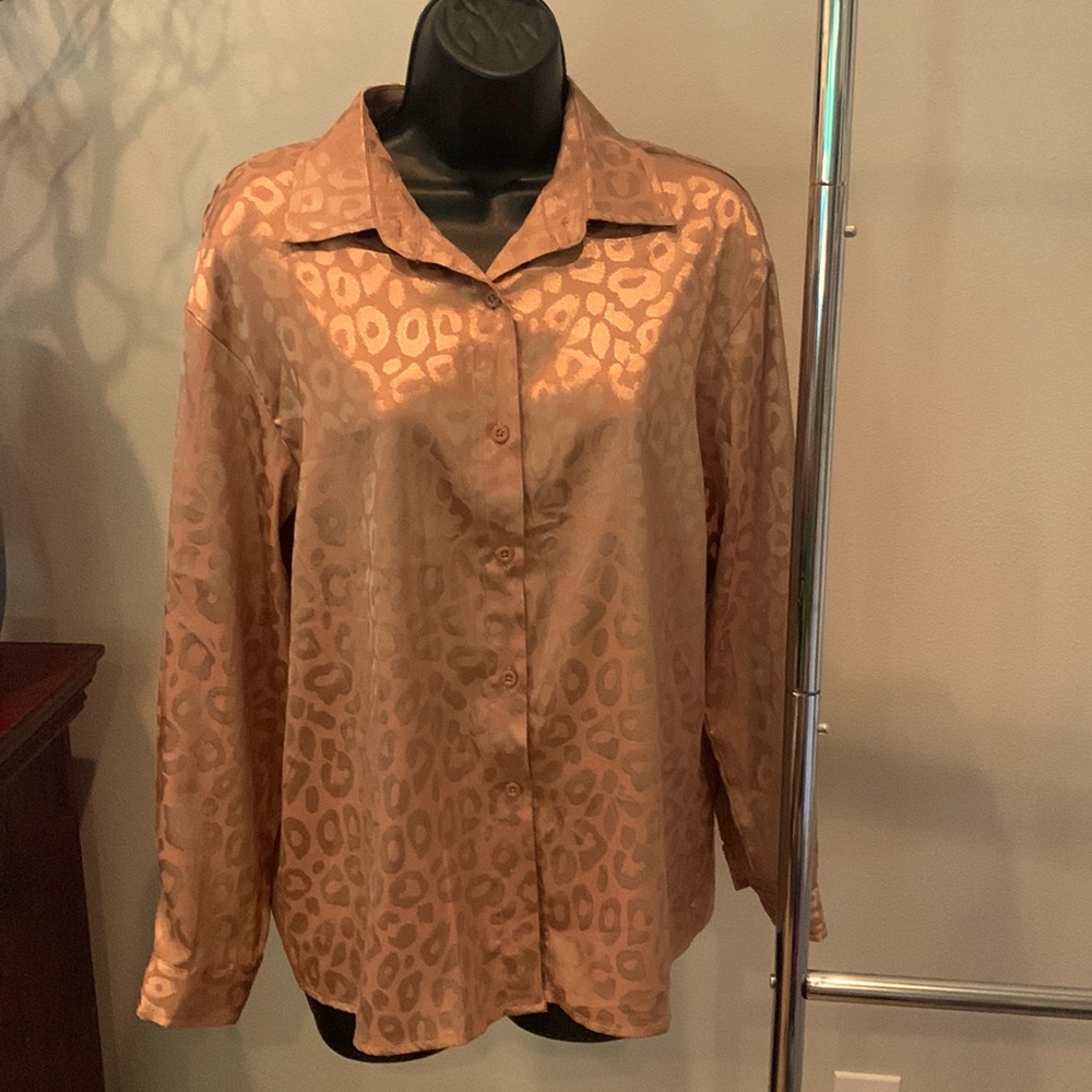 Silky bronze cheetah print blouse